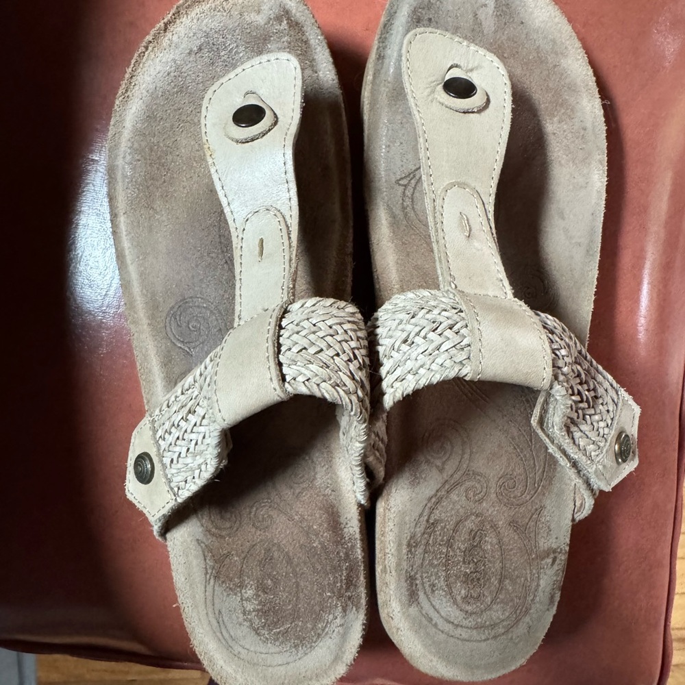 Taos Beige Braided Thong Wedge Sandals